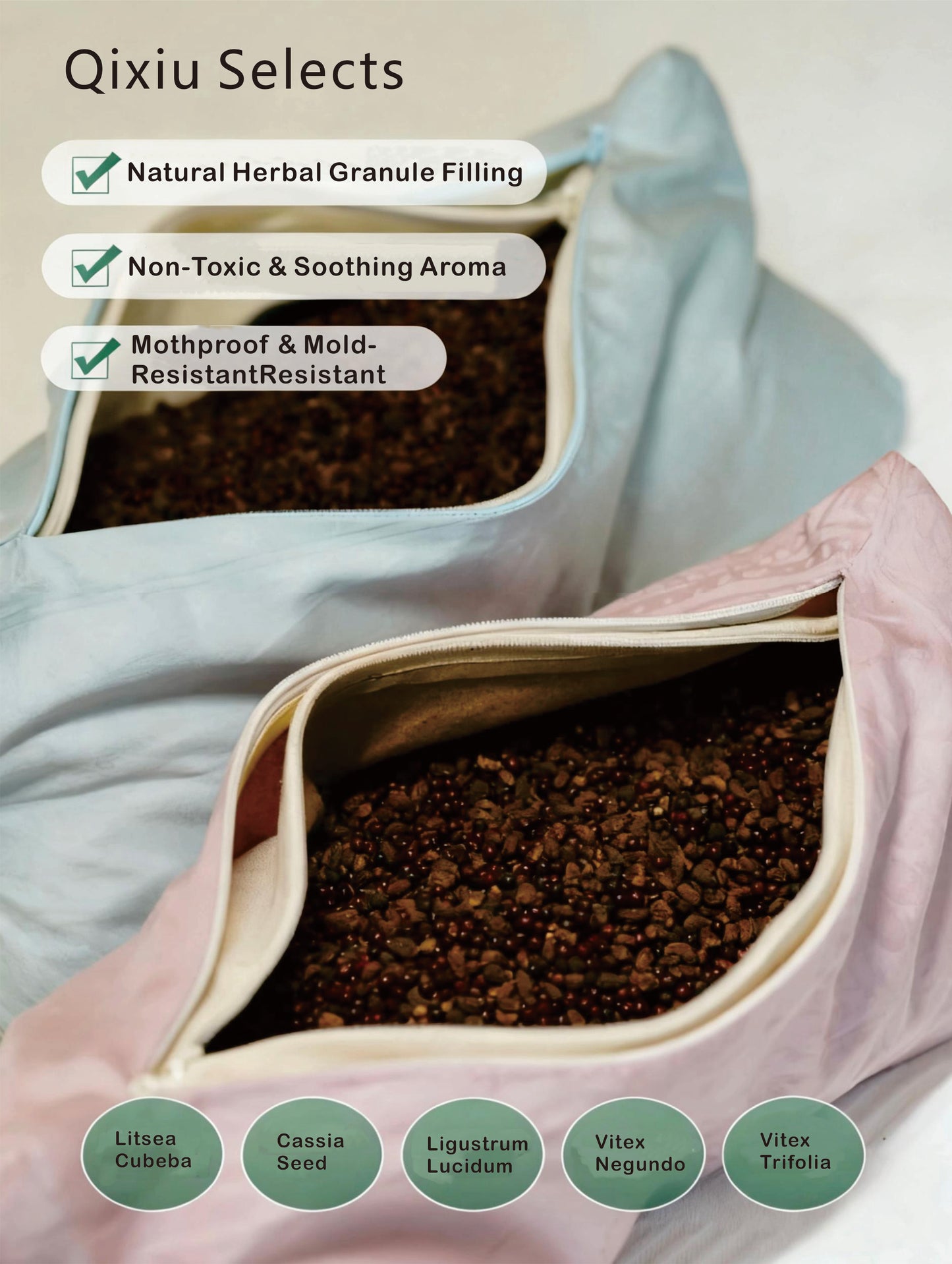 Ergonomic Litsea Cubeba Cervical Traction Pillow, Herbal Granule Neck Support with Washable Cotton Pillowcase, Suitable for Cervical Relaxation, Shoulder Relief, and Daily Sleep Comfort