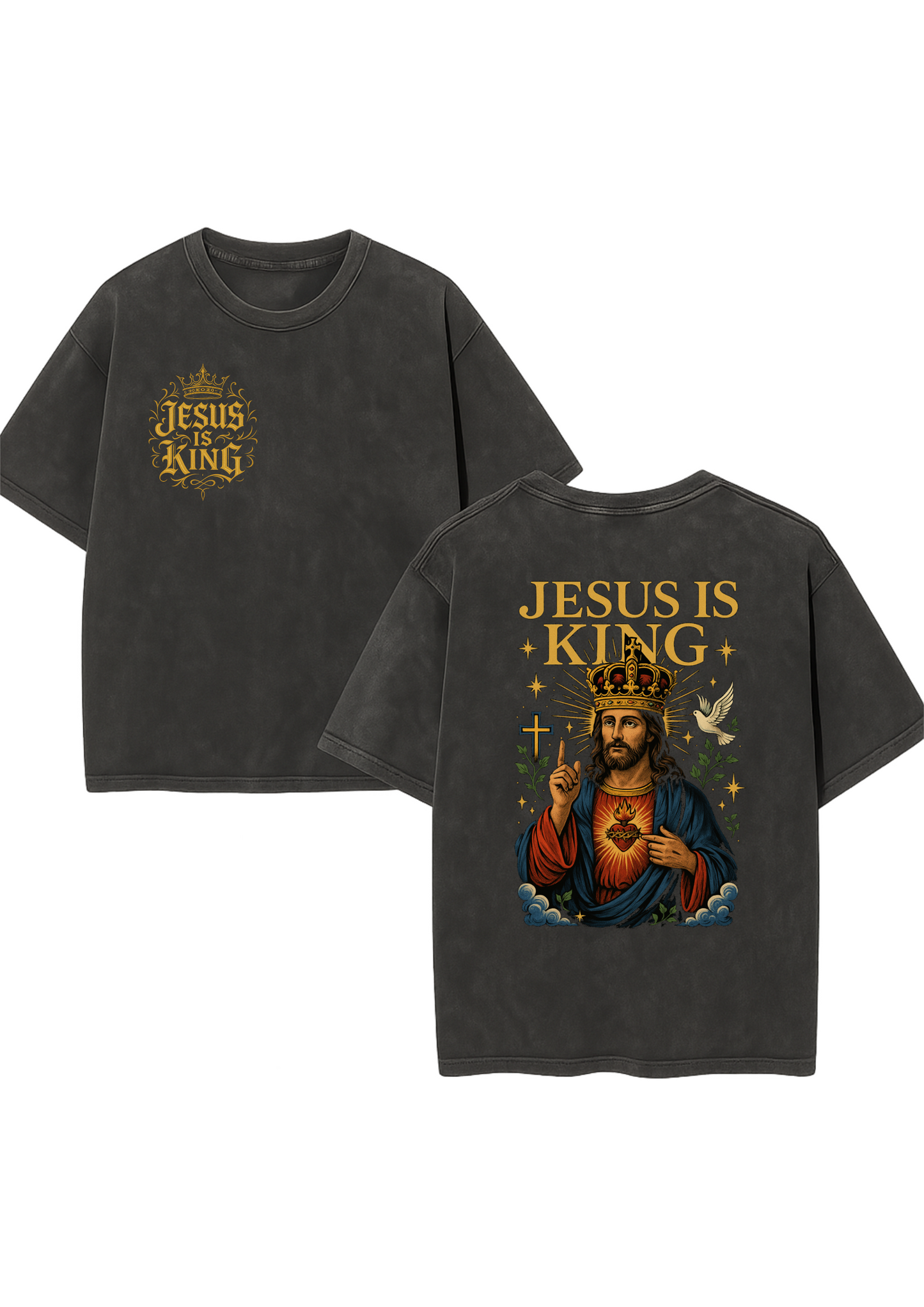 Jesus Is King – Vintage Washed Oversized Christian Royalty Tee