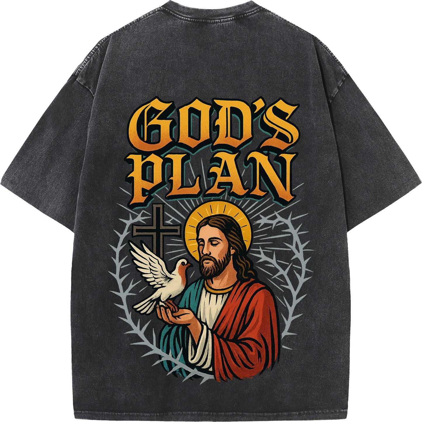 God’s Plan – White Vintage Oversized Christian Faith Tee