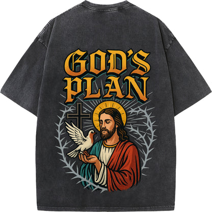 God’s Plan – White Vintage Oversized Christian Faith Tee