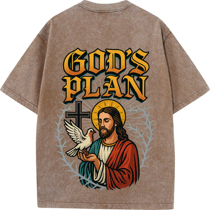 God’s Plan – White Vintage Oversized Christian Faith Tee