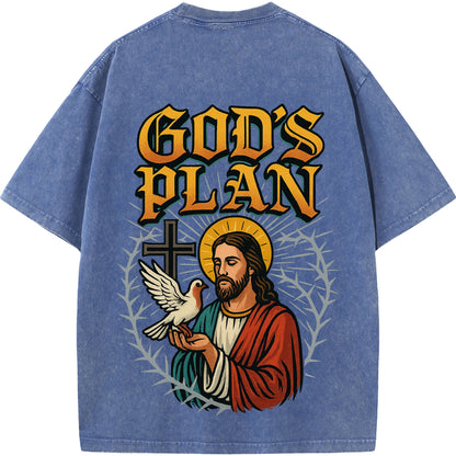 God’s Plan – White Vintage Oversized Christian Faith Tee