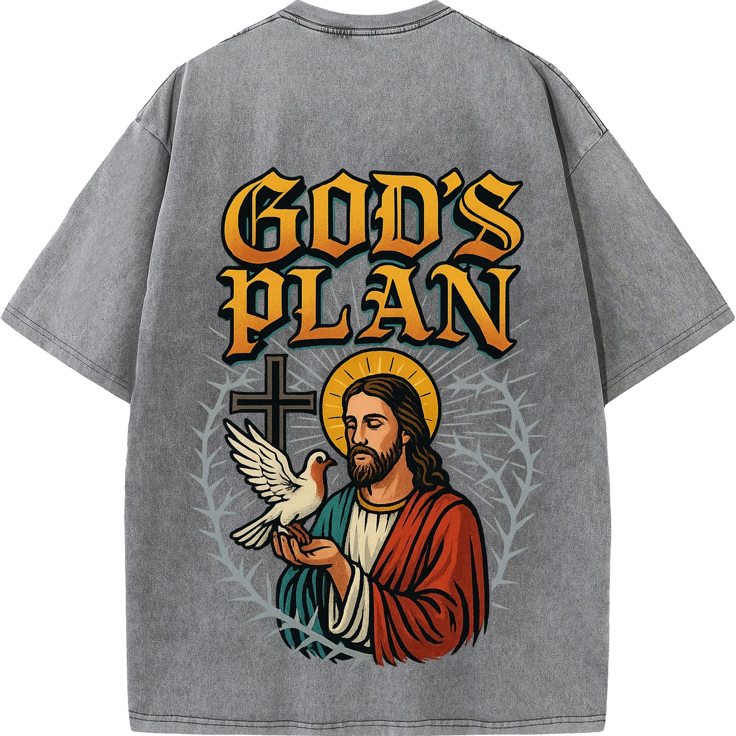 God’s Plan – White Vintage Oversized Christian Faith Tee