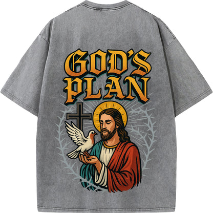 God’s Plan – White Vintage Oversized Christian Faith Tee