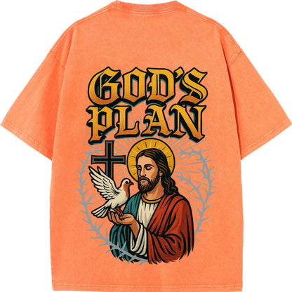 God’s Plan – White Vintage Oversized Christian Faith Tee