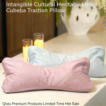 Ergonomic Litsea Cubeba Cervical Traction Pillow, Herbal Granule Neck Support with Washable Cotton Pillowcase, Suitable for Cervical Relaxation, Shoulder Relief, and Daily Sleep Comfort