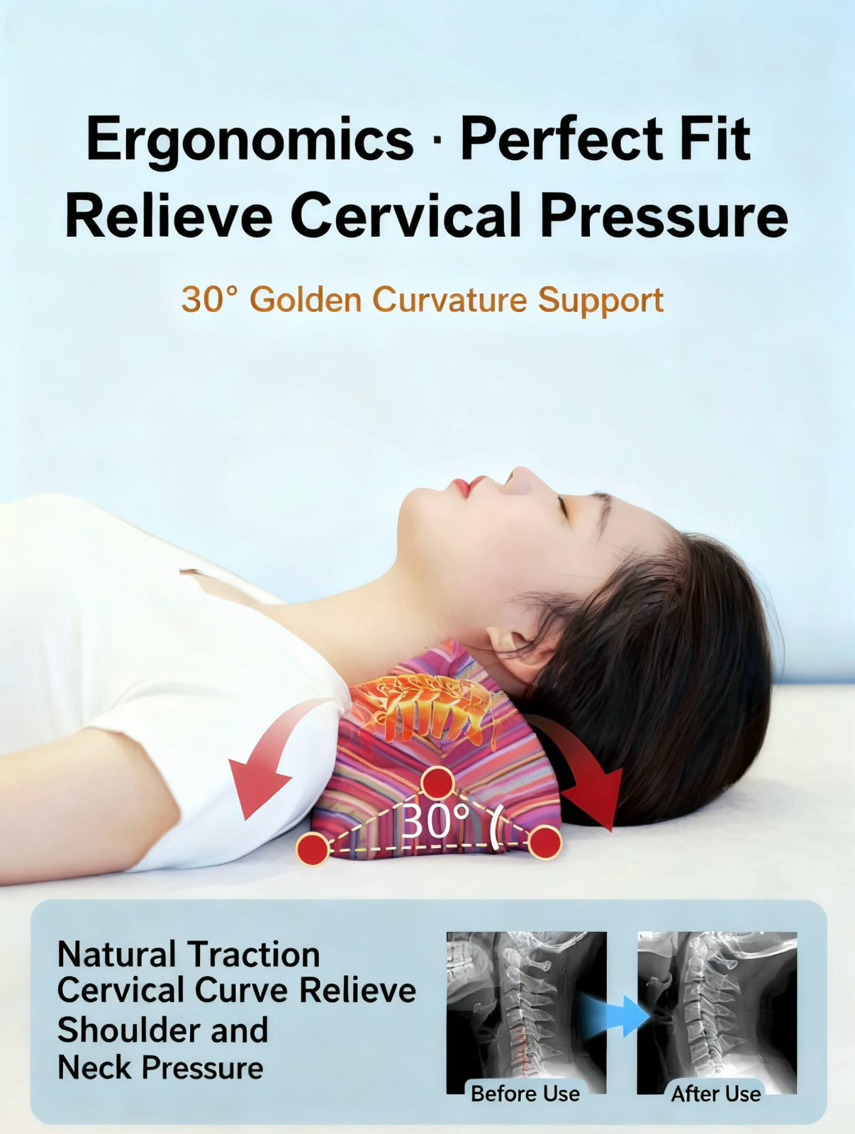 Ergonomic Litsea Cubeba Cervical Traction Pillow, Herbal Granule Neck Support with Washable Cotton Pillowcase, Suitable for Cervical Relaxation, Shoulder Relief, and Daily Sleep Comfort