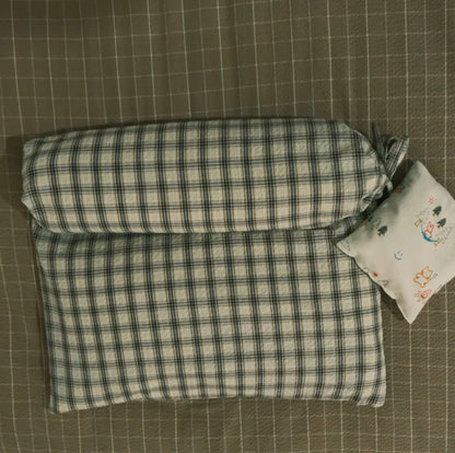 Herbal Granule Cervical Pillow, Hand-Filled Heavy Firm Neck Support with Breathable Plaid Cotton Cover (Drawstring), Suitable for Cervical Relaxation, Neck Pain Relief, Firm-Pillow Sleepers