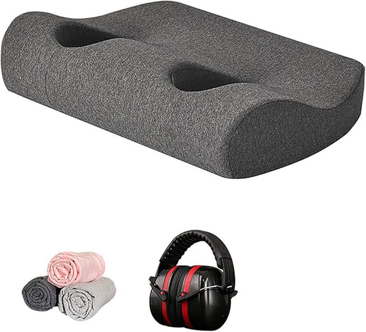 Double Hole Ear Pillow, Perforated Single Ear Pillow with Sound Isolating Earmuffs and 1 Pc Replacement Pillowcase, Suitable for Ear Pain Relief, Ear Pressure Sores, Side Sleepers