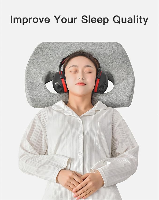 Double Hole Ear Pillow, Perforated Single Ear Pillow with Sound Isolating Earmuffs and 1 Pc Replacement Pillowcase, Suitable for Ear Pain Relief, Ear Pressure Sores, Side Sleepers