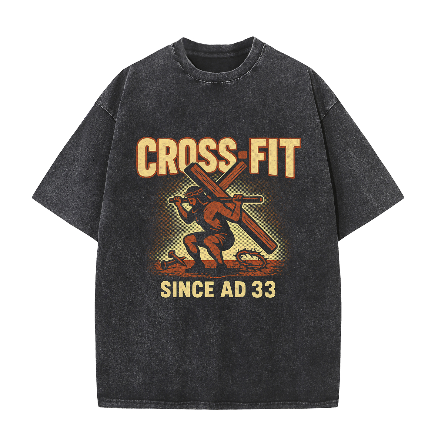 “CROSS-FIT Since AD 33” Vintage Faith and Strength Graphic T-Shirt